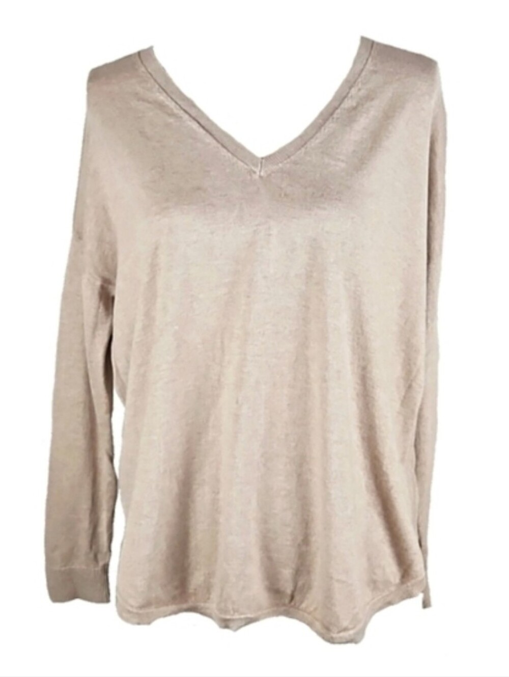 Express Rlaxed Fit V-Neck Longsleeve Sweater, Beige, Size M - Picture 1 of 6